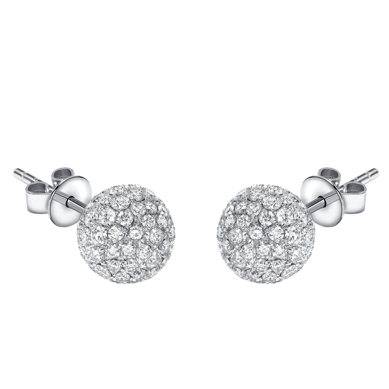 1.75 Carat Round Pave Set Diamond 18 KT White Gold Ball Stud Earrings at  1stDibs | diamond ball earrings, pave diamond ball earrings, diamond pave  ball stud earrings