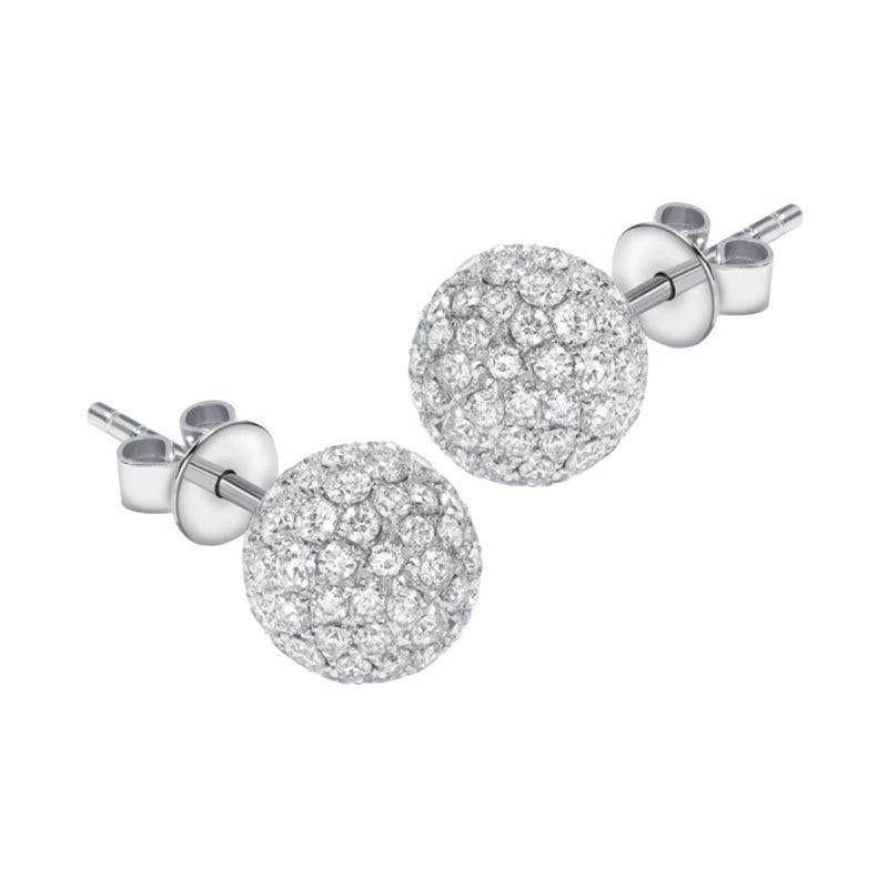 1.75 Carat Round Tresor Paris 8mm Diamond 18 Kt White Gold Ball Stud Earrings For Sale 1