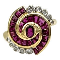 1.75 Carat Ruby & Diamond Cocktail Ring 14 Karat Yellow Gold