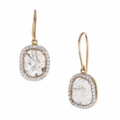 1.75 Carat Salt Pepper Diamond Halo Yellow Gold Dangle Earrings