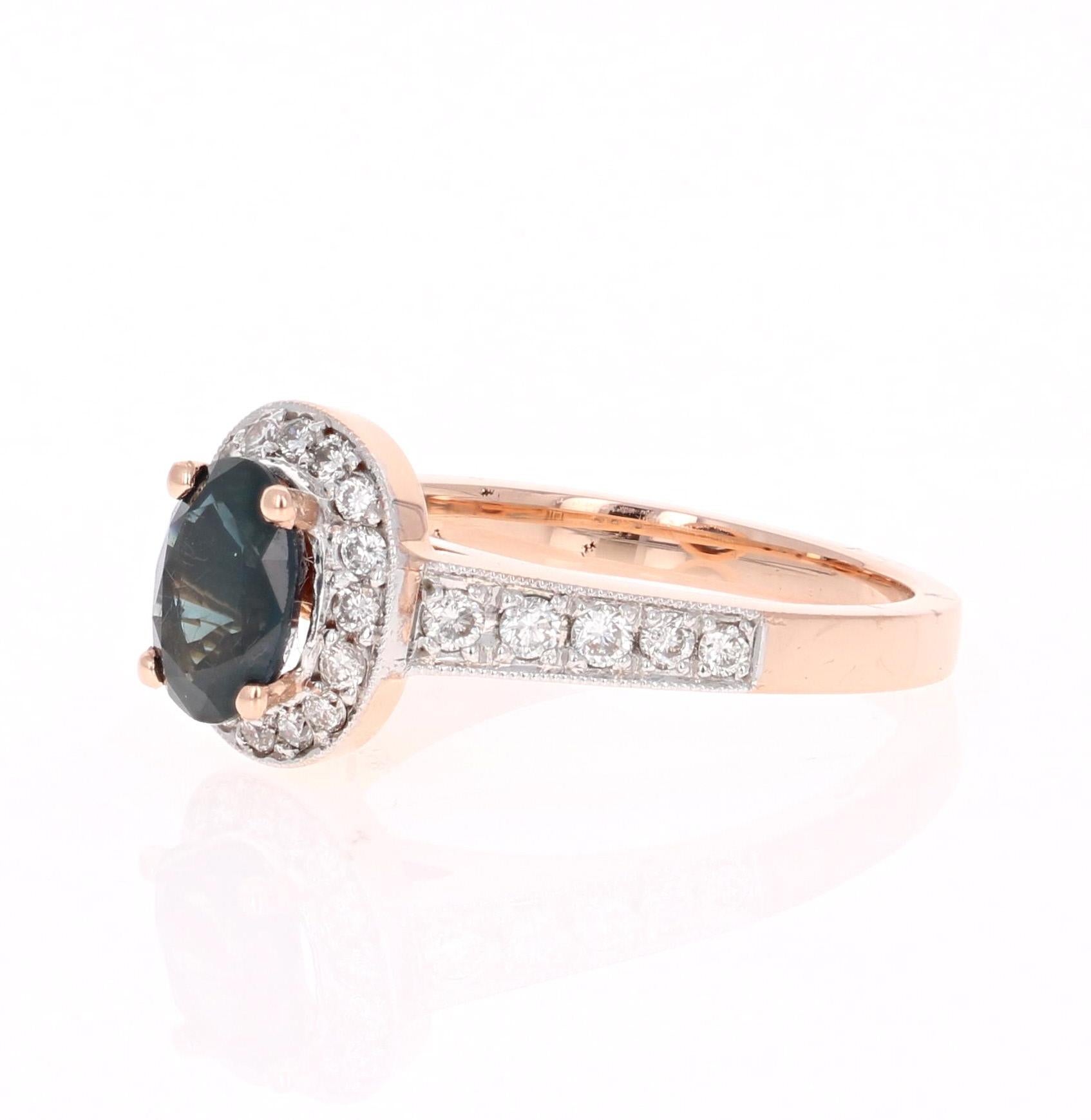 Modern 1.75 Carat Sapphire Diamond 14 Karat Rose Gold Engagement Ring