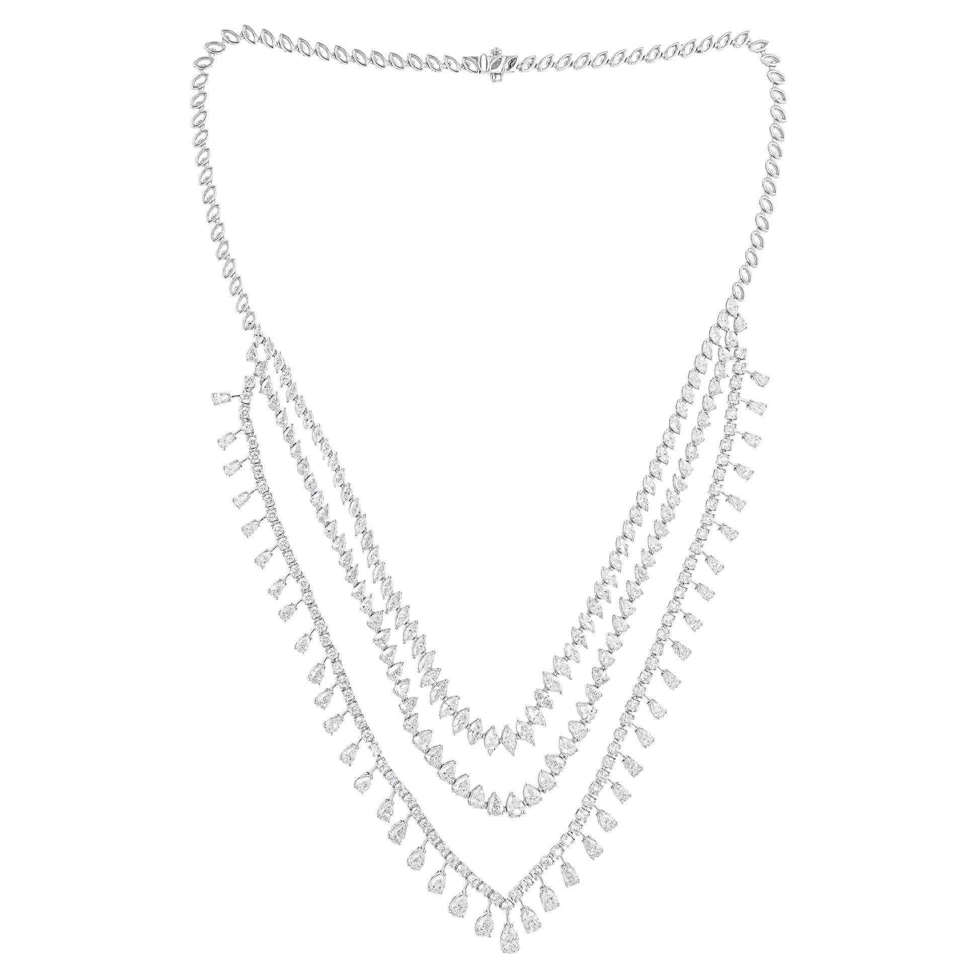 17,5 Carati SI Chiarezza HI Colore Diamante in oro bianco 14 Karati Collana a più fili