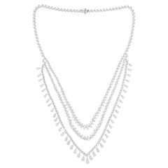 17.5 Carat SI Clarity HI Color Diamond 14 Karat White Gold Multi Strand Necklace