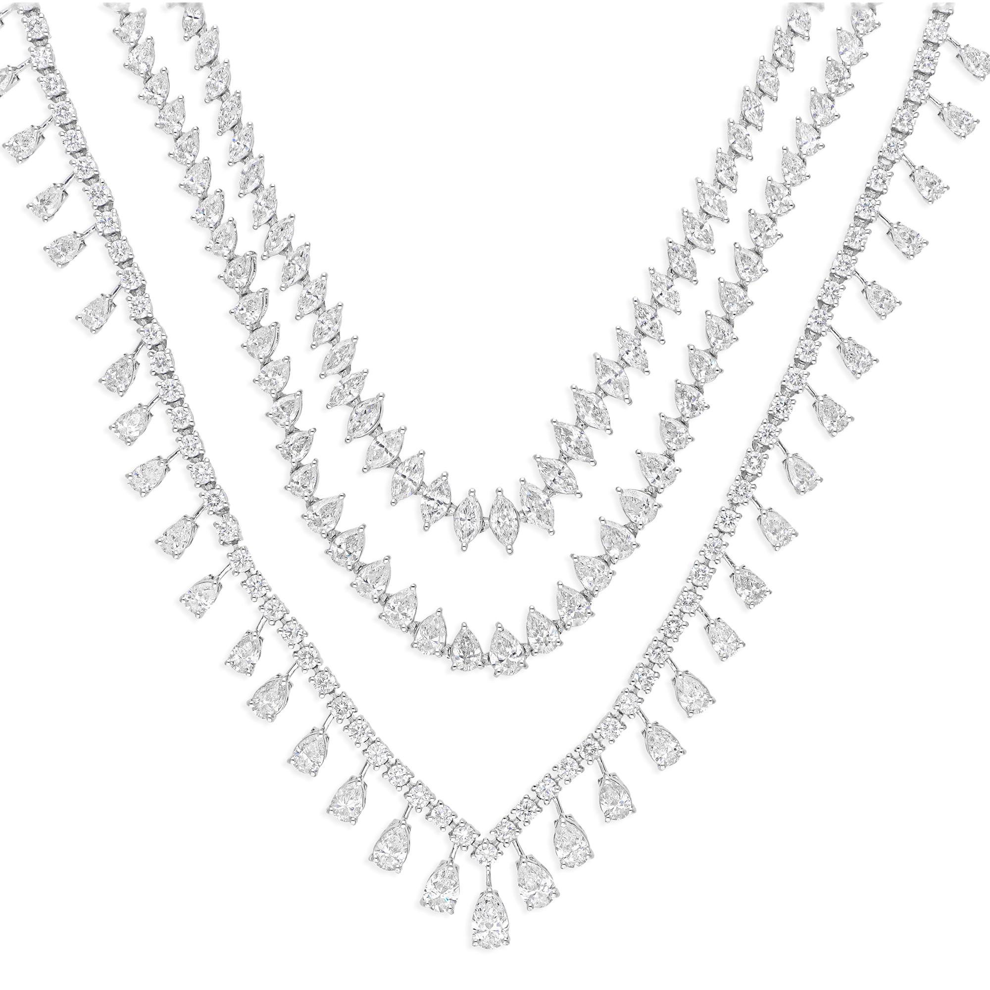 Moderno 17,5 Carati SI Chiarezza HI Colore Diamante Oro Bianco 18 Carati Collana a più fili in vendita