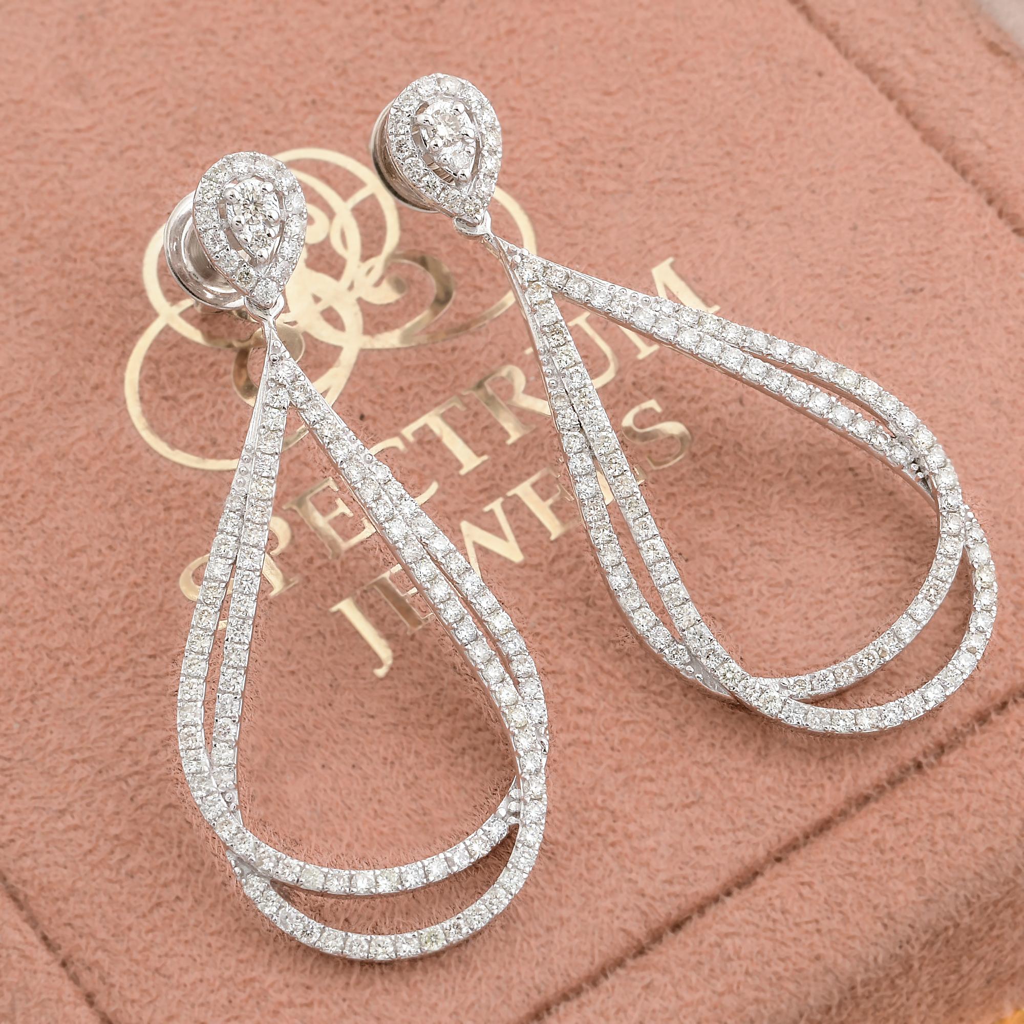 Modern 1.75 Carat SI Clarity HI Color Diamond Fine Dangle Drop Earrings 14k White Gold For Sale
