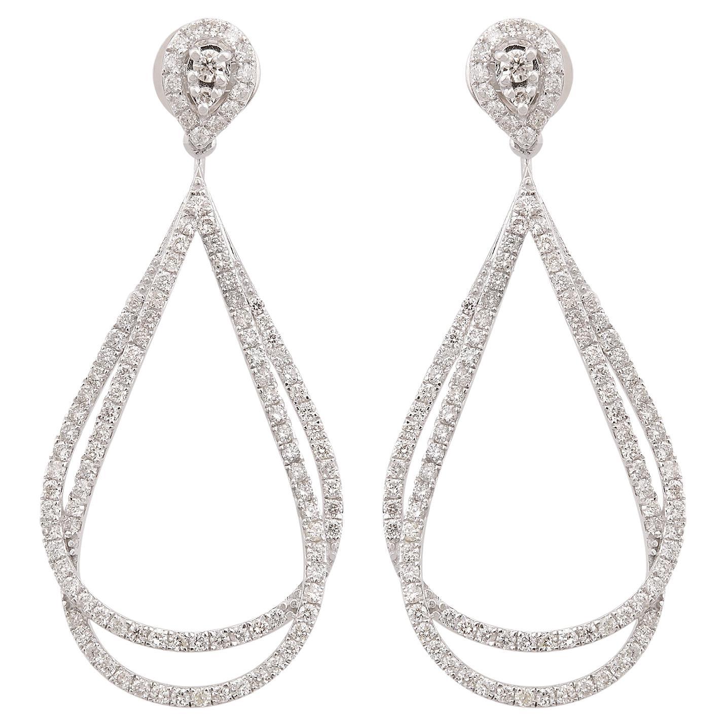 1.75 Carat SI Clarity HI Color Diamond Fine Dangle Drop Earrings 14k White Gold For Sale
