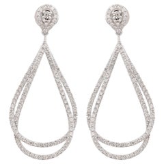 Boucles d'oreilles pendantes en diamant de 1,75 carat, pureté SI, couleur HI, or blanc 14k