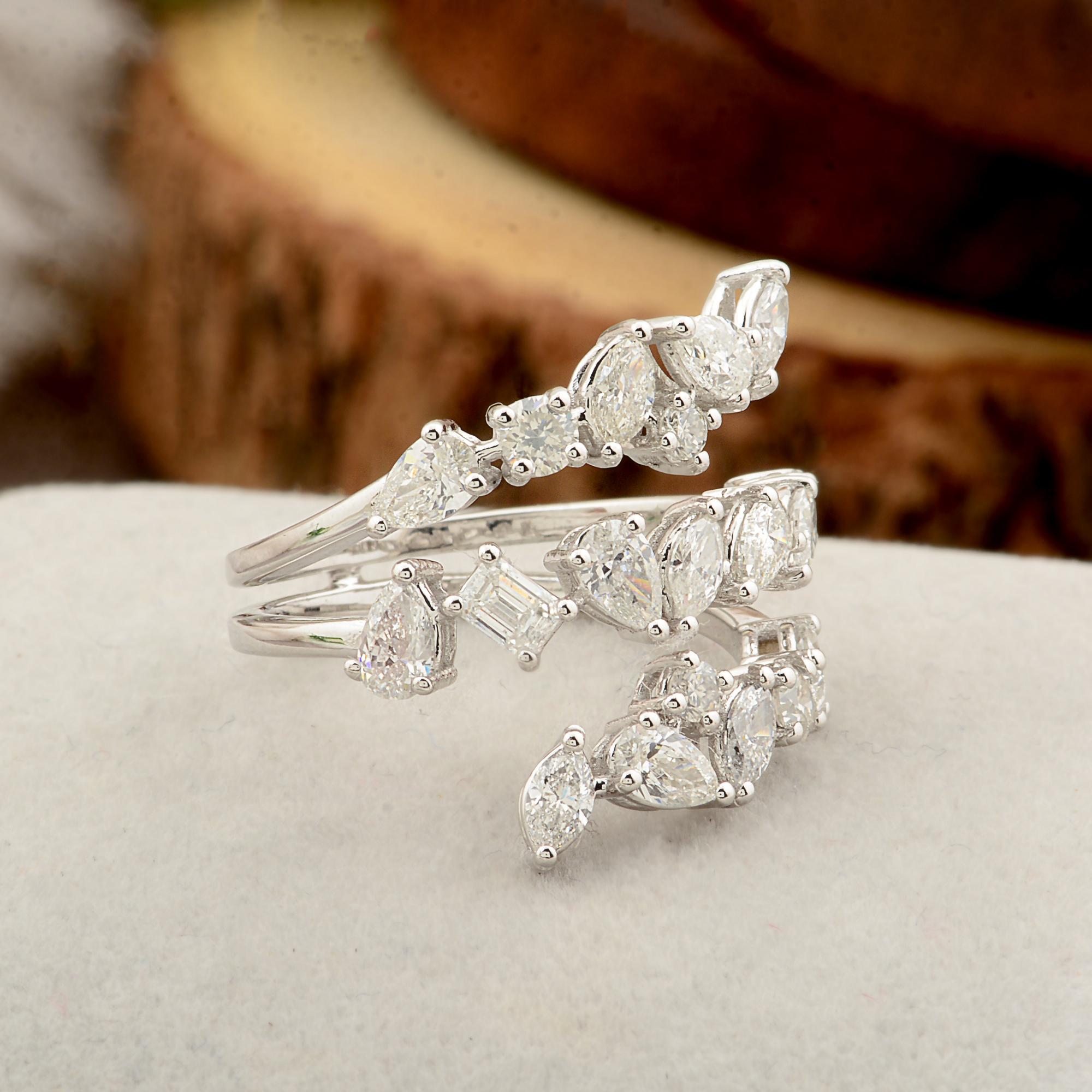 Modern 1.75 Carat SI Clarity HI Color Pear Diamond Wrap Ring 18 Karat White Gold For Sale