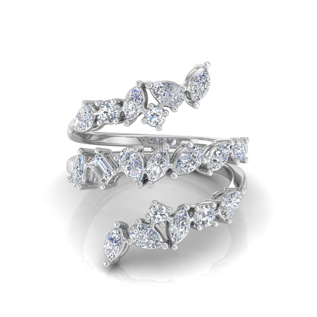 Women's 1.75 Carat SI Clarity HI Color Pear Diamond Wrap Ring 18 Karat White Gold For Sale