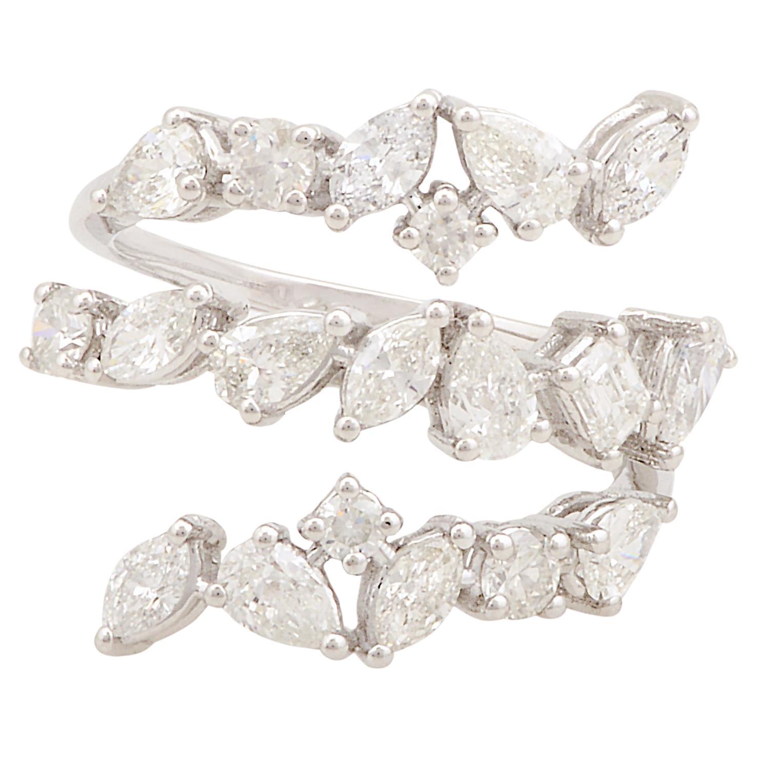 1.75 Carat SI Clarity HI Color Pear Diamond Wrap Ring 18 Karat White Gold For Sale