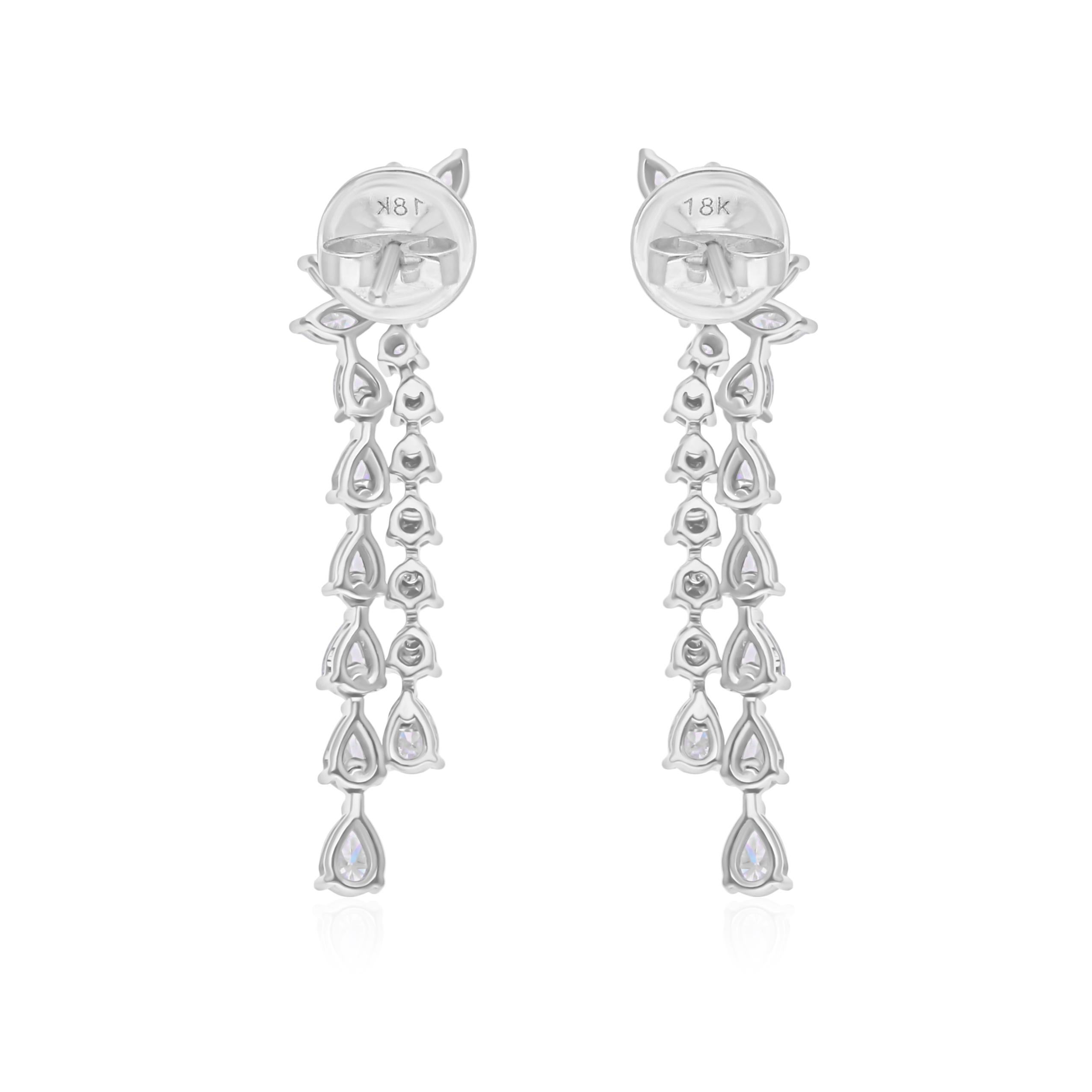 Orecchini a pendente con diamante multi brillante da 1,75 carati SI/H Oro bianco 18 carati In condizioni Nuovo in vendita a Diera, Dubai