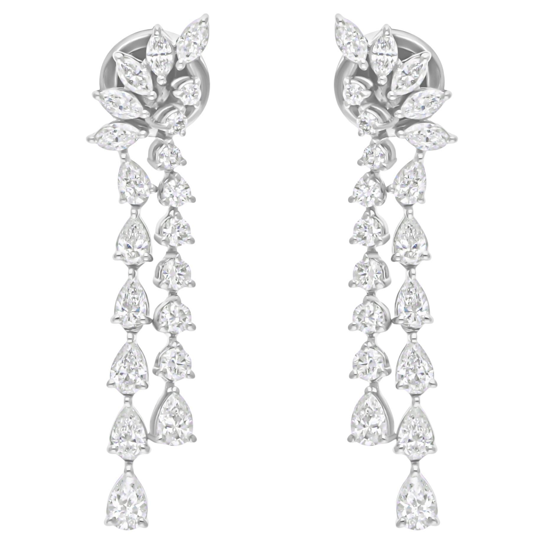 1.75 Carat SI/H Multi Brilliant Diamond Dangle Earrings 18 Karat White Gold