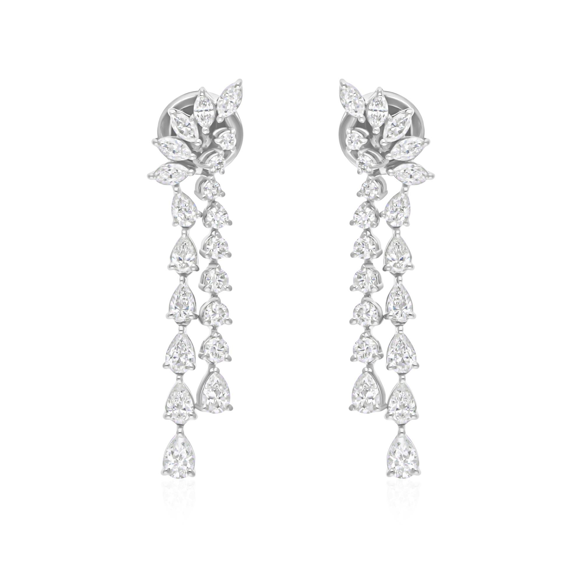Pendientes colgantes de diamantes multibrillantes SI/H de 1,75 quilates y oro blanco de 18 quilates