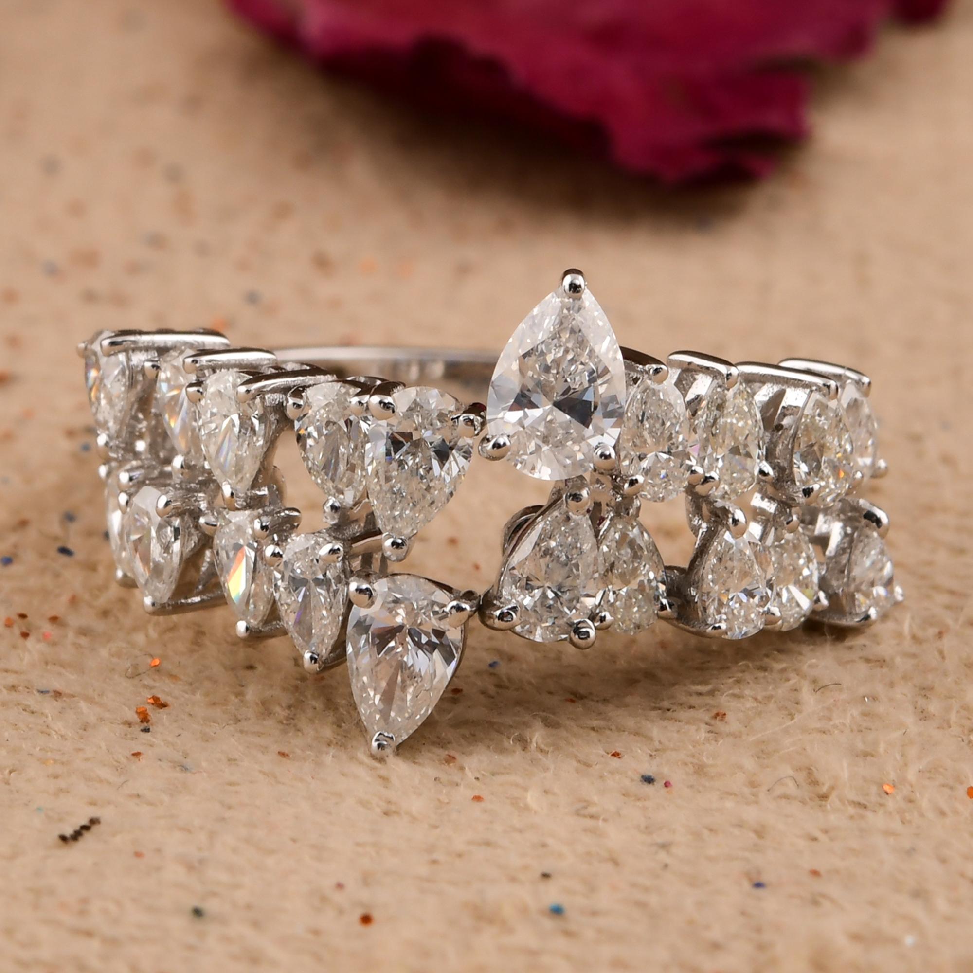 Taille poire Bague fine joaillerie en or blanc massif 18 carats avec diamants en forme de poire de 1,75 carat SI/H en vente