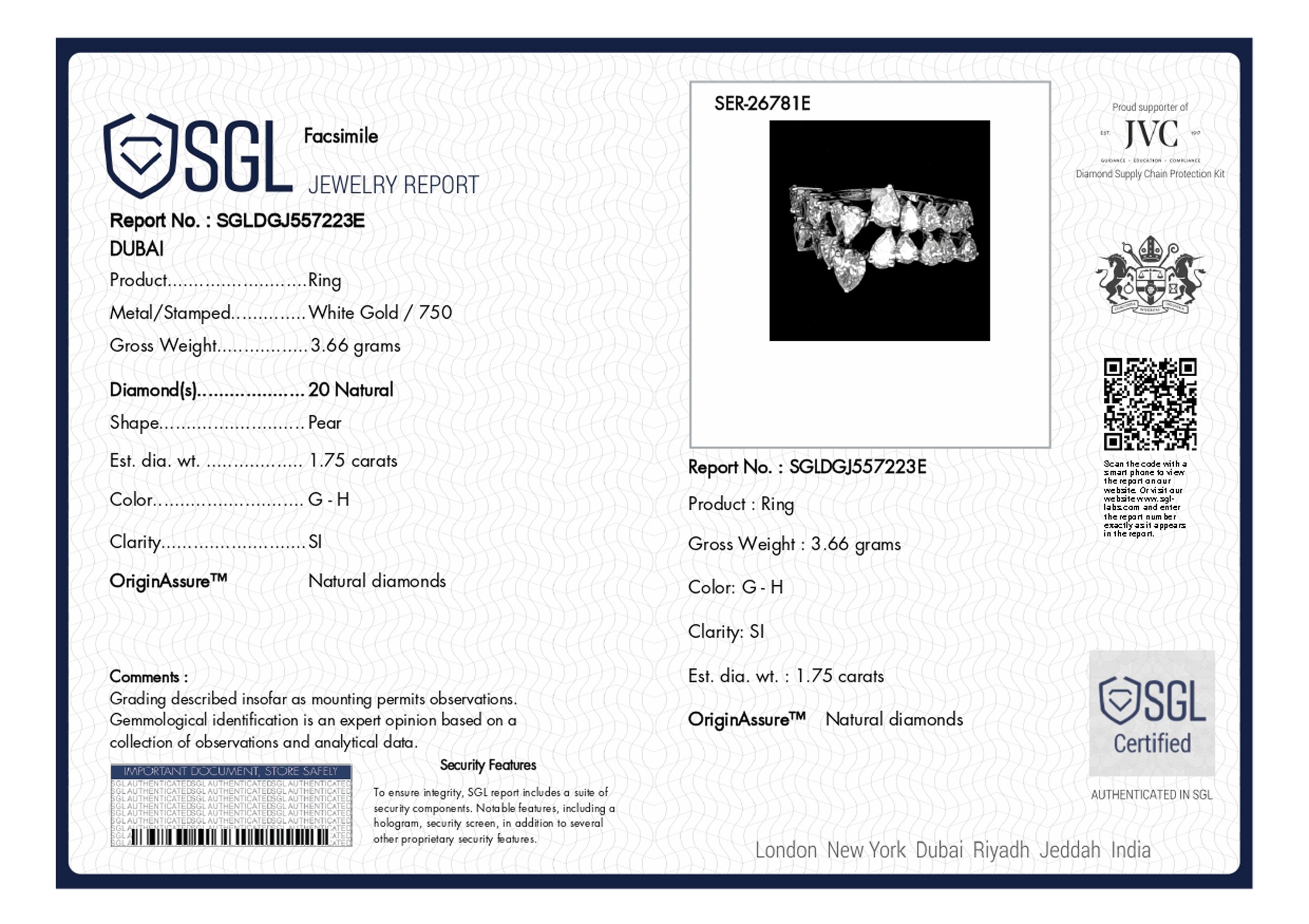 Anello con diamante a forma di pera da 1,75 carati SI/H Oro bianco massiccio 18 carati Gioielli di pregio in vendita 4