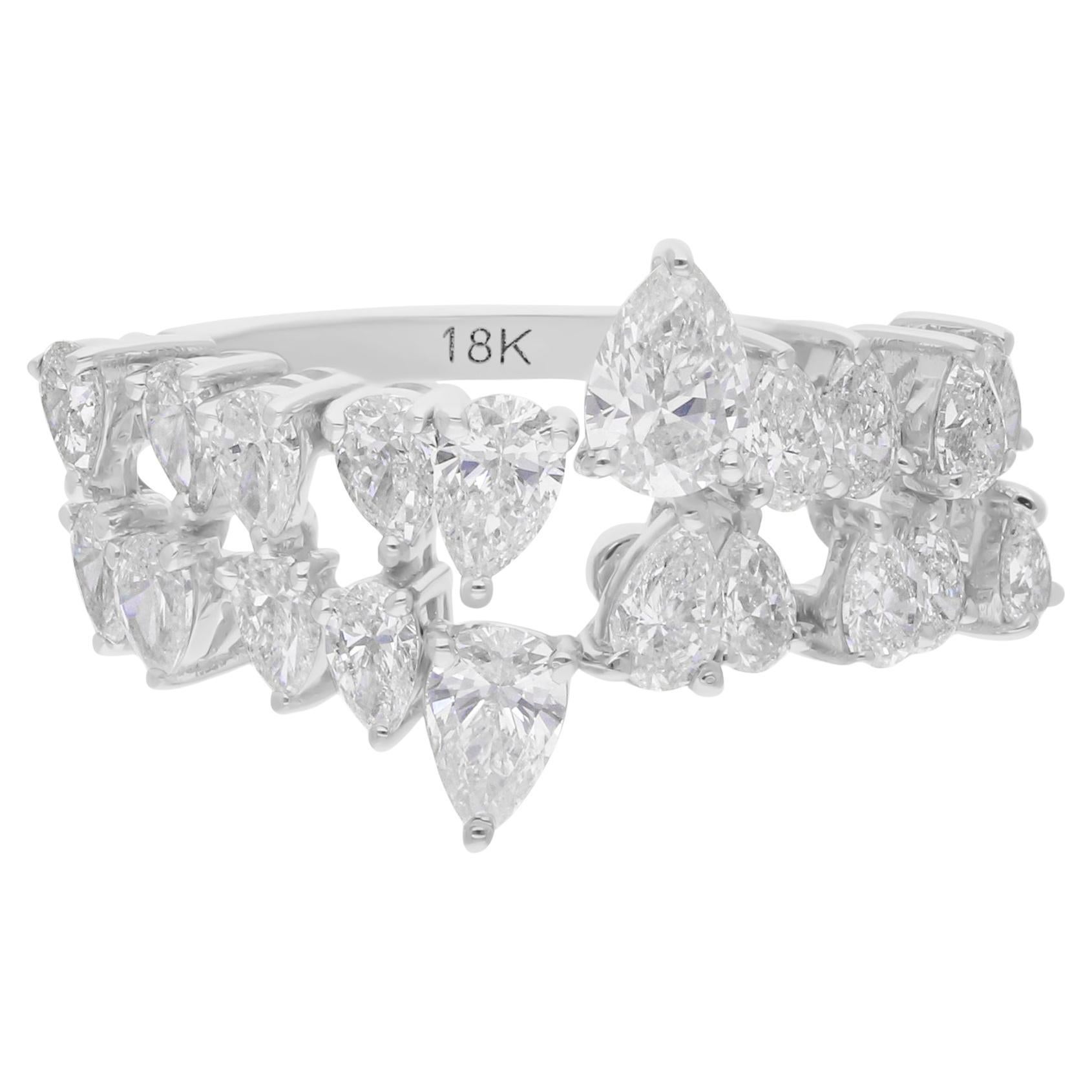 Anillo de diamantes en forma de pera de 1,75 quilates SI/H Oro blanco macizo de 18 quilates Joyería fina