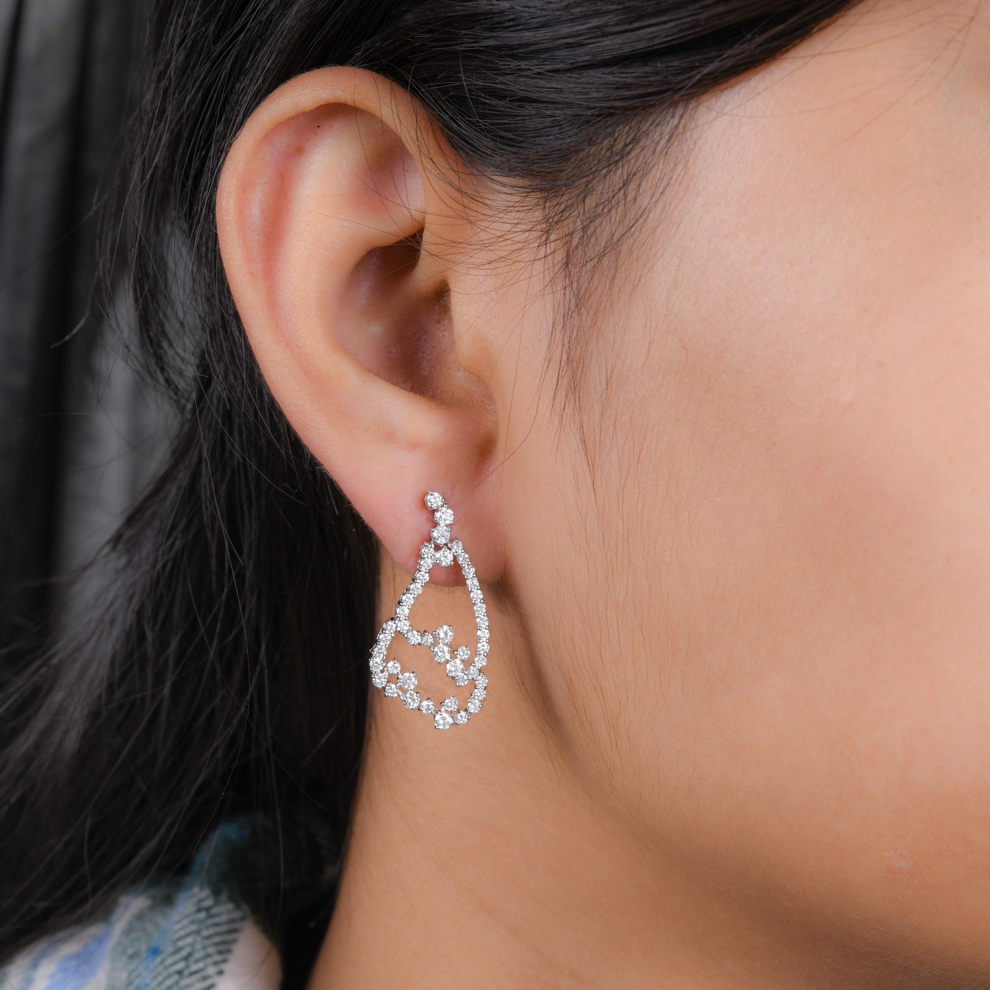 Moderne 1.75 Carat SI/H Round Brilliant Cut Diamond Dangle Earrings 14 Karat White Gold en vente