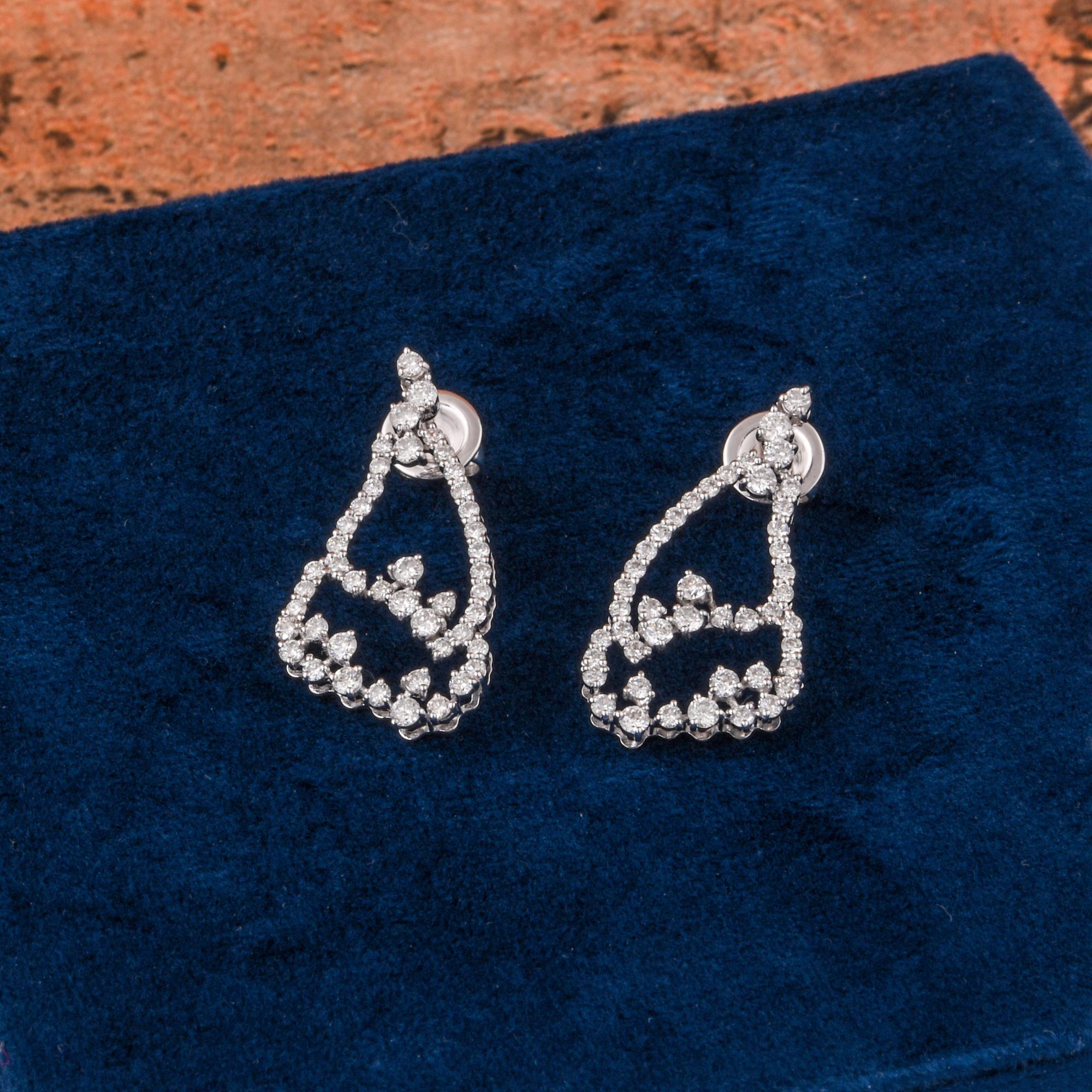 Taille ronde 1.75 Carat SI/H Round Brilliant Cut Diamond Dangle Earrings 14 Karat White Gold en vente
