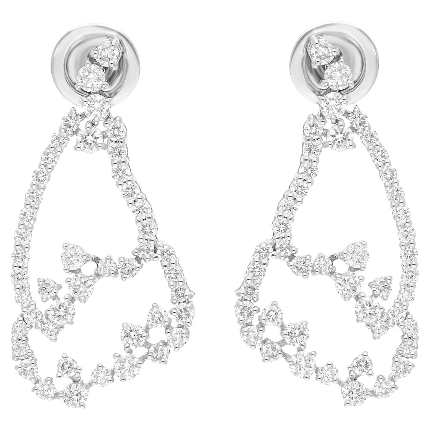 1.75 Carat SI/H Round Brilliant Cut Diamond Dangle Earrings 14 Karat White Gold