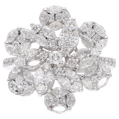 1,75 Karat SI/HI Marquise Runder Diamant-Blumenring aus 18 Karat Weißgold Schmuck