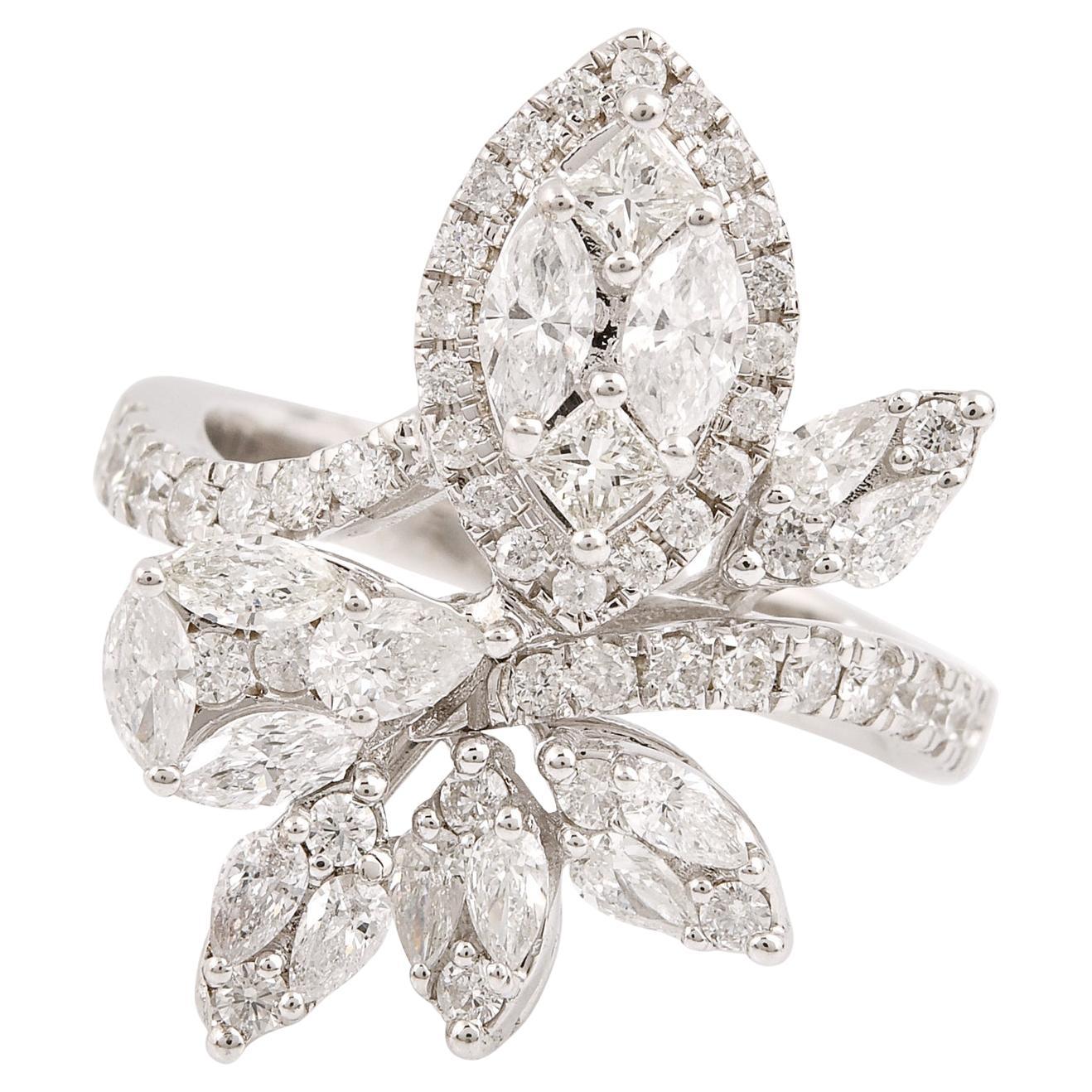 1.75 Carat SI/HI Pear Marquise Princess Cut Diamond Ring 14 Karat White Gold