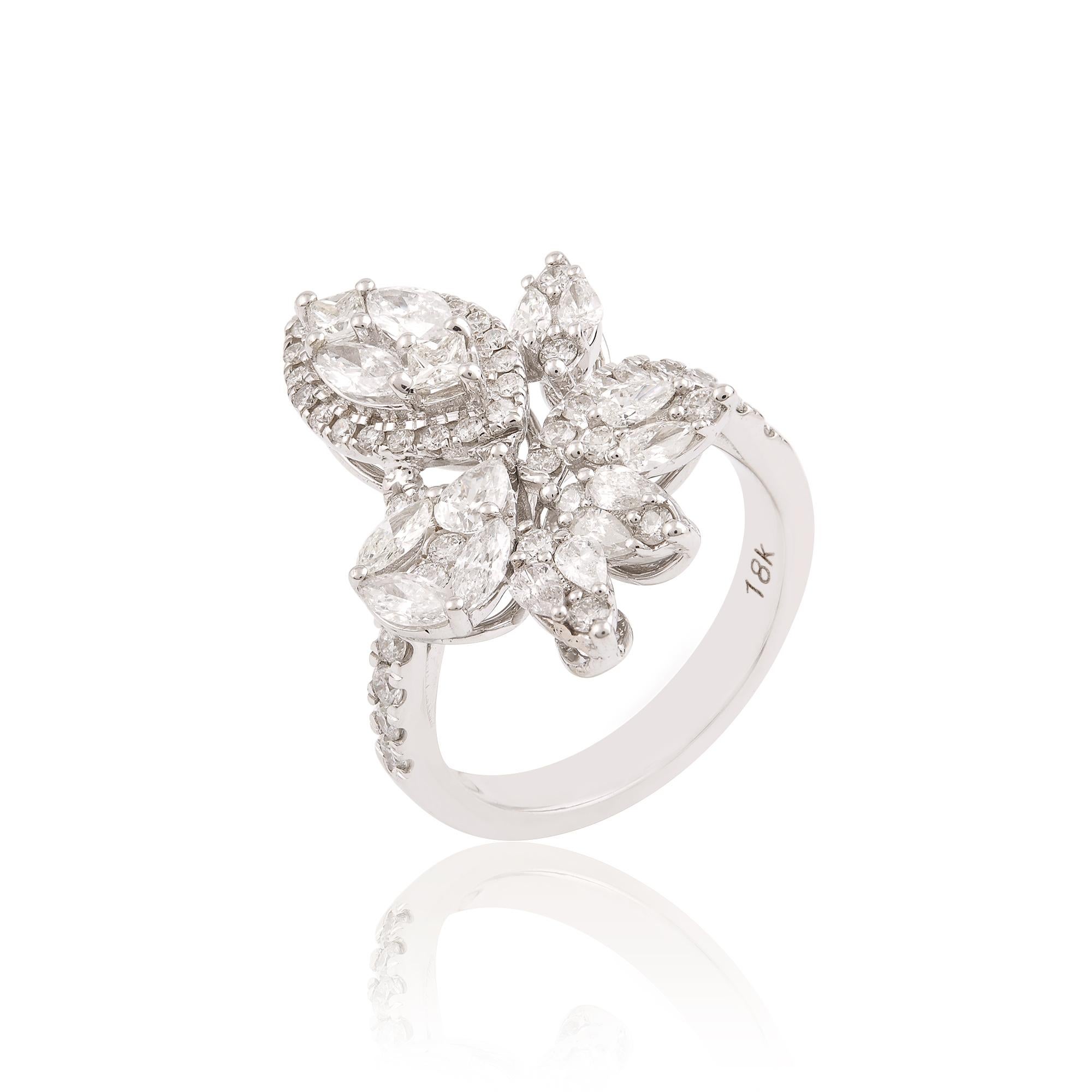 For Sale:  1.75 Carat SI/HI Pear Marquise Princess Cut Diamond Ring 18 Karat White Gold 3
