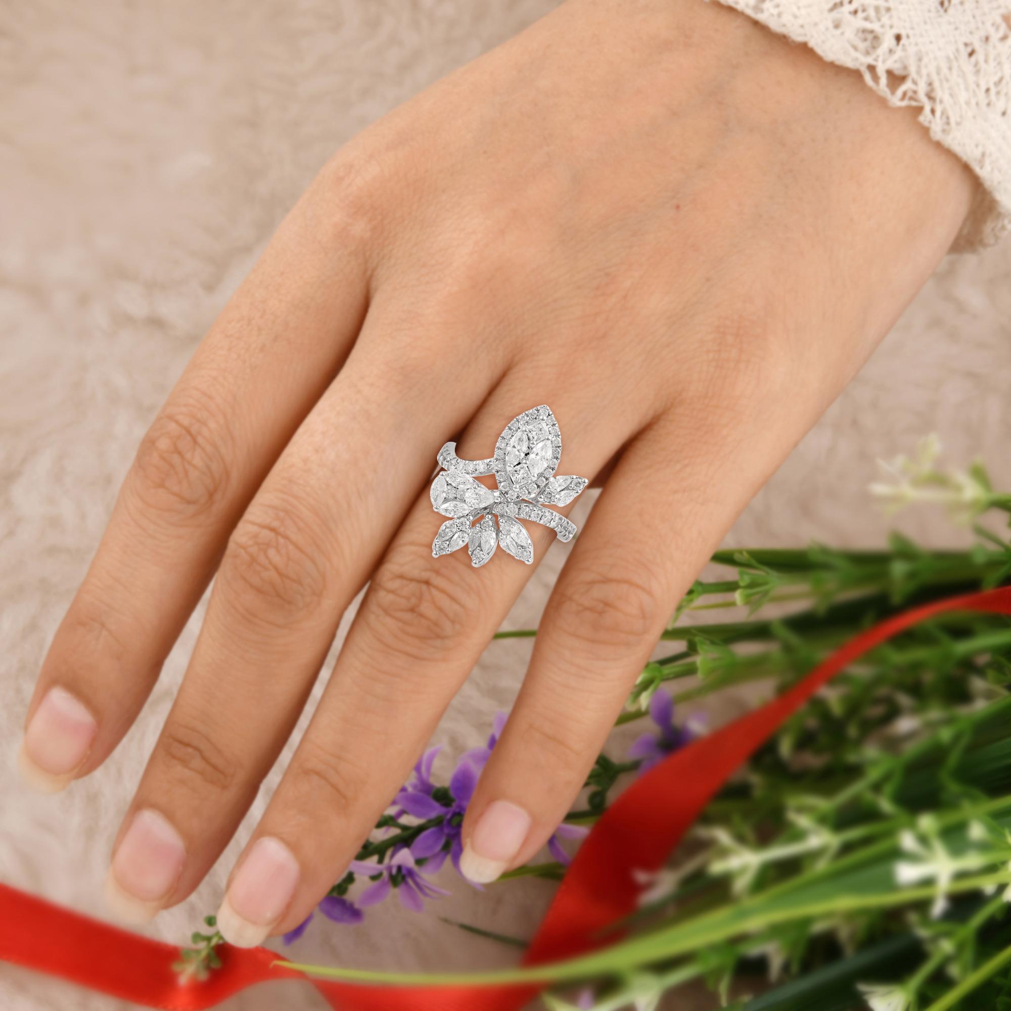 For Sale:  1.75 Carat SI/HI Pear Marquise Princess Cut Diamond Ring 18 Karat White Gold 4