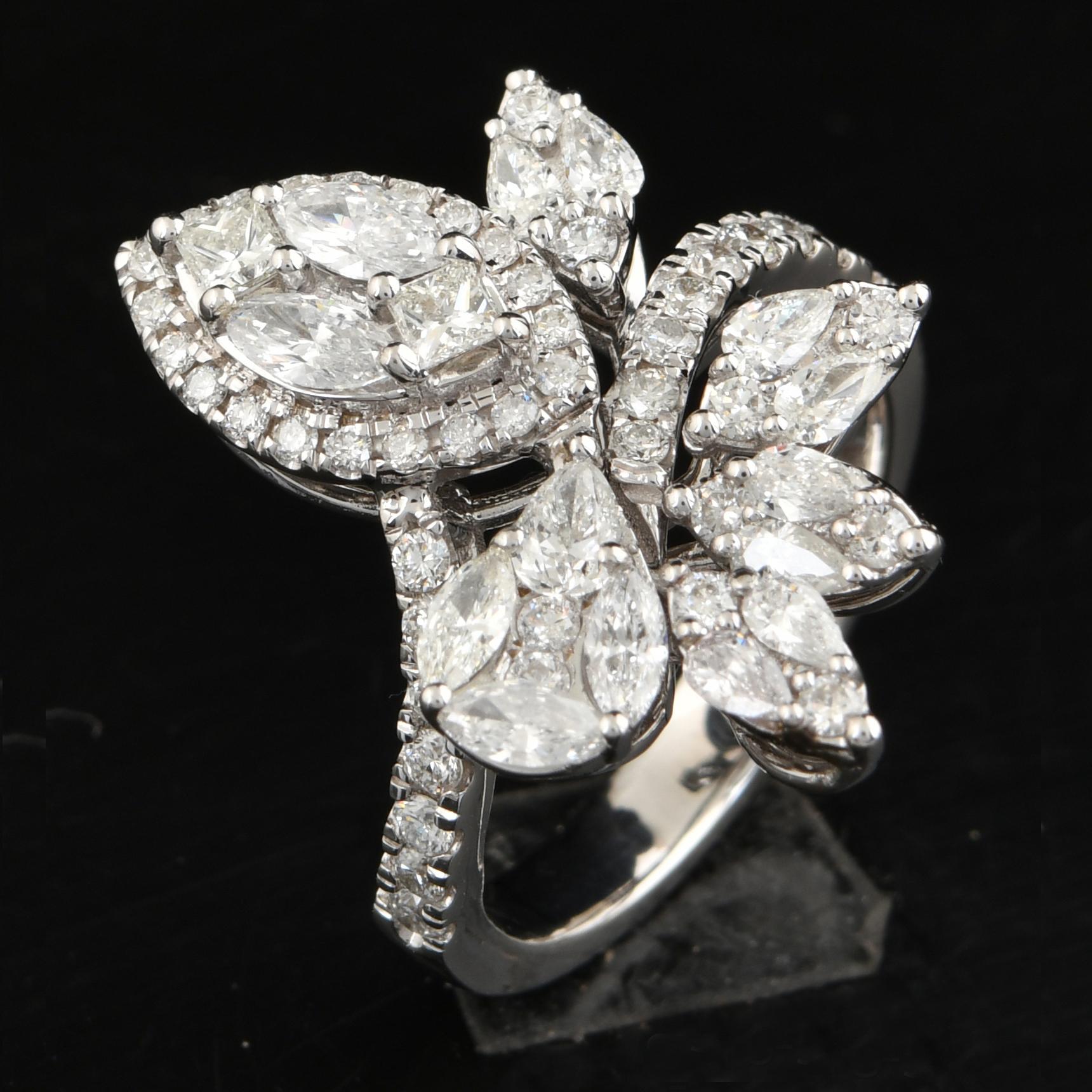 For Sale:  1.75 Carat SI/HI Pear Marquise Princess Cut Diamond Ring 18 Karat White Gold 5