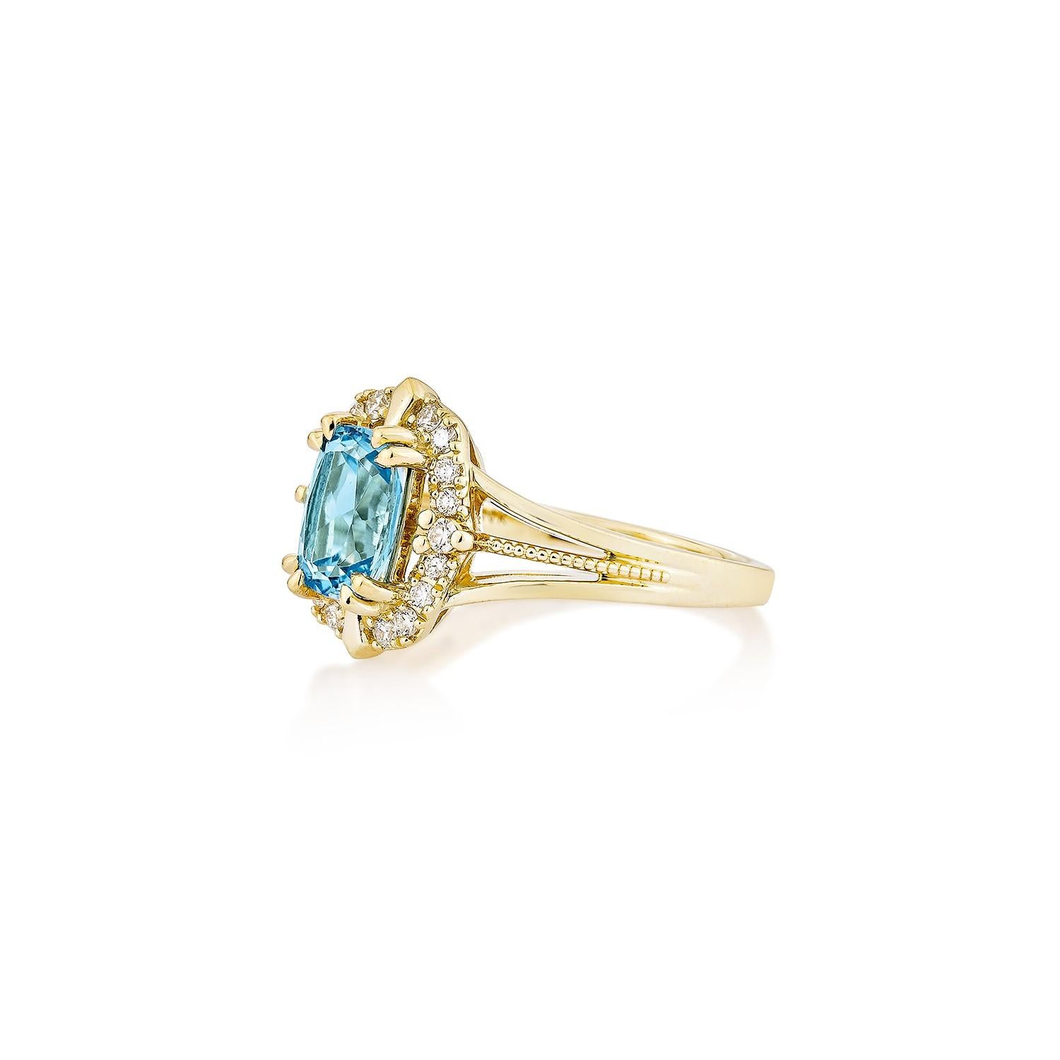 Sunita Nahata 1,75 Karat Schweizer Blautopas Fancy Ring in 14KYG mit Diamant. (Kissenschliff) im Angebot