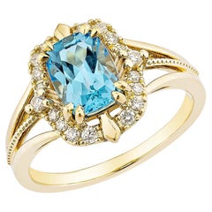 1.75 Carat Swiss Blue Topaz Fancy Ring in 14Karat Yellow Gold with Diamond.