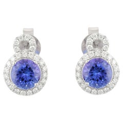 Orecchini con tanzanite da 1,75 carati e diamanti pregiati in oro bianco 18 carati