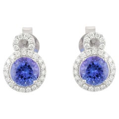 Clous d'oreilles en or blanc 18 carats avec tanzanite de 1,75 carat et diamants fins