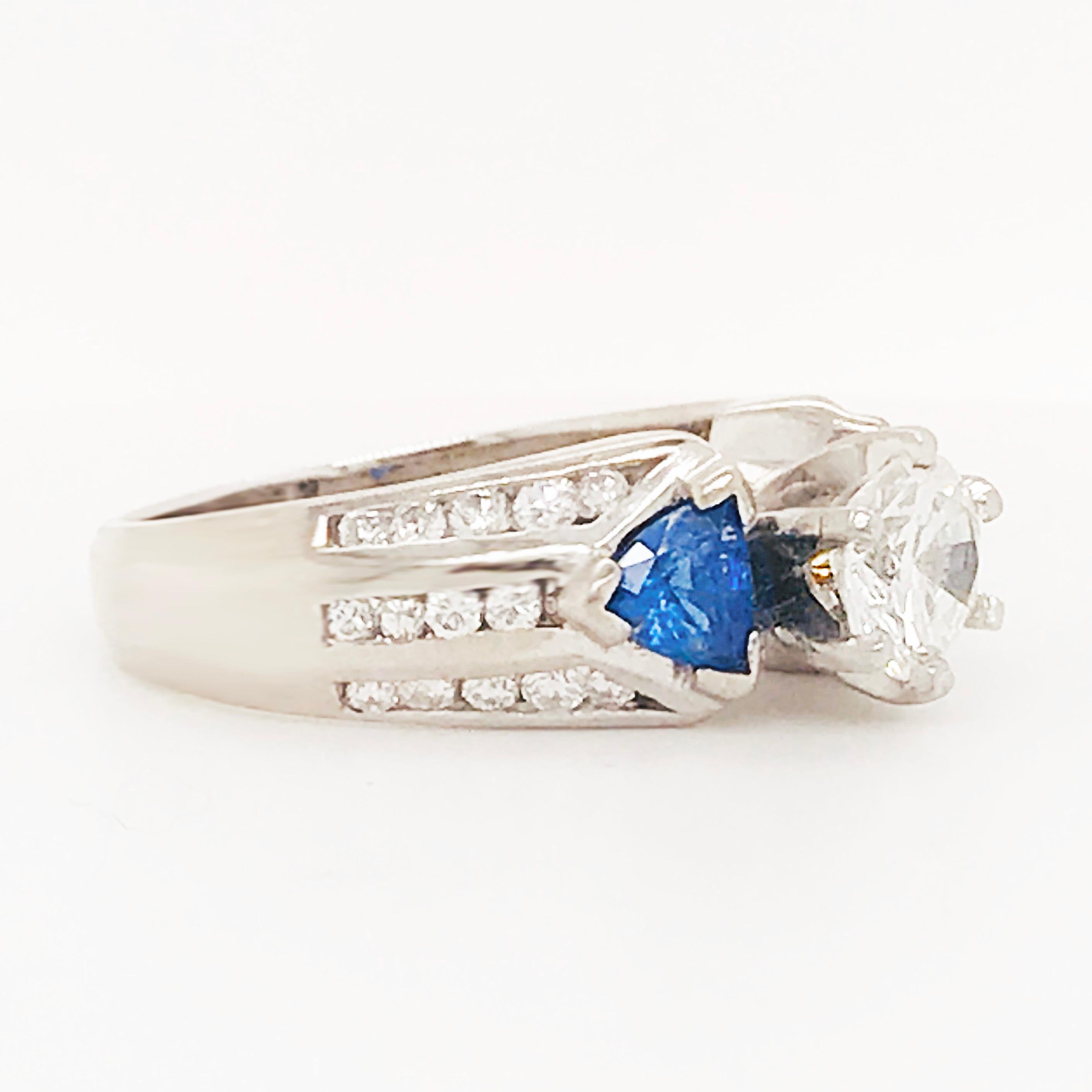 1.75 Carat Three-Stone Diamond and Blue Sapphire Ring 14 Karat White Gold In New Condition For Sale In Austin, TX