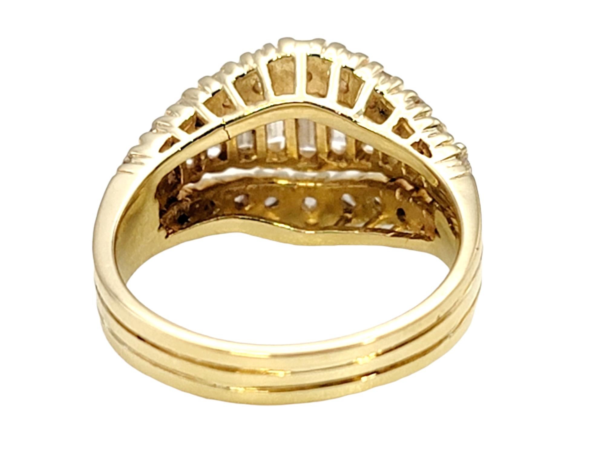1,75 Karat Gesamt Baguette und runder Diamant 3 Row Band Ring 18 Karat Gelbgold Damen