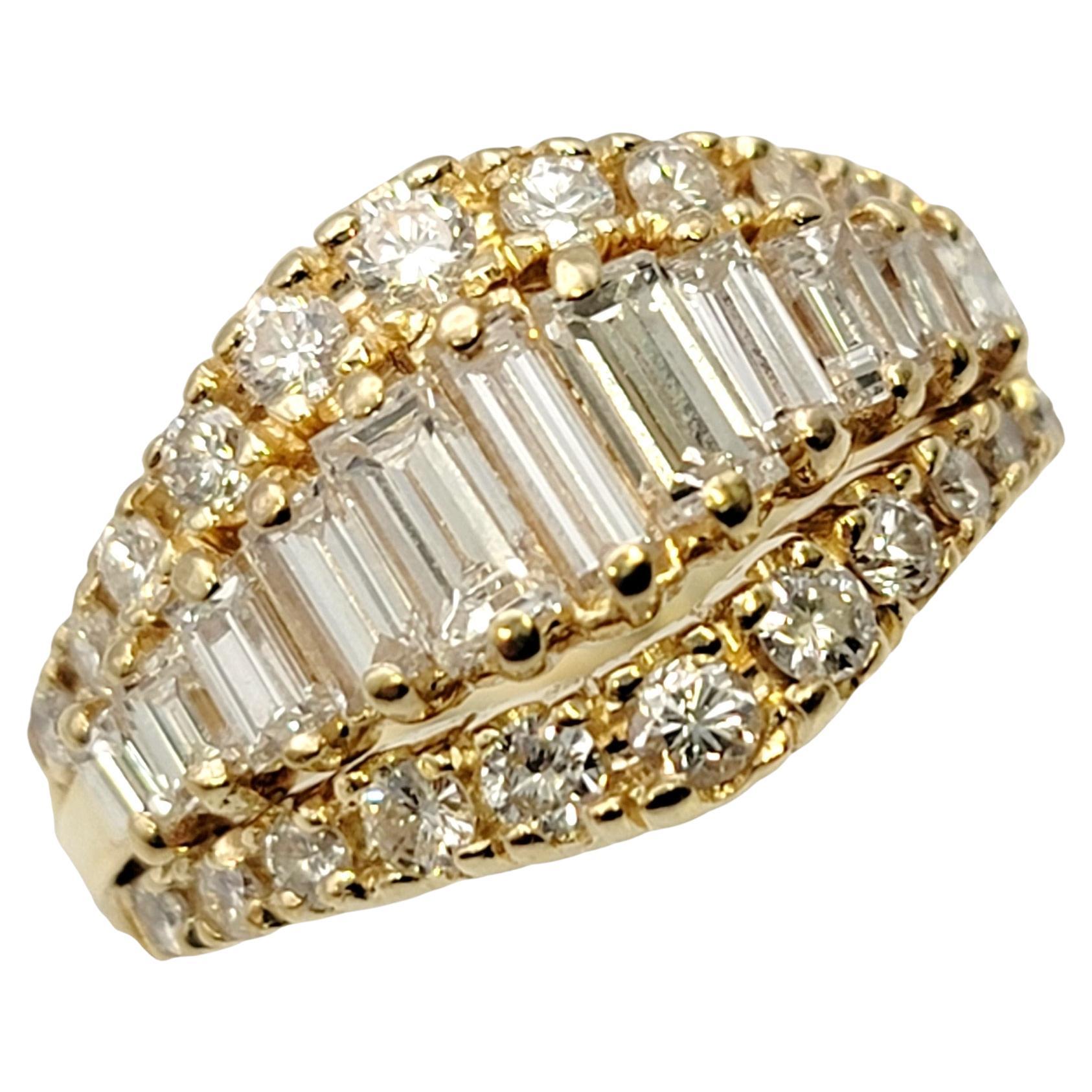 5.20 Carat Total Square, Baguette and Round Multi-Row Diamond Ring 14 ...