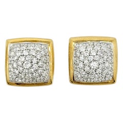 Pendientes de oro de 18 quilates con cúpula cuadrada y pavé de diamantes de 1,75 quilates en dos tonos