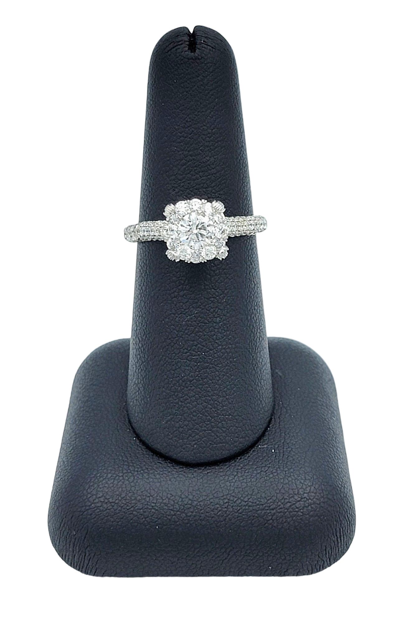 1.75 Carat Total Round Diamond Illusion Halo Engagement Ring 14 Karat White Gold For Sale 3