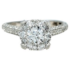 Cathedral Set Round Diamond Illusion Halo Engagement Ring in 14 Karat White Gold