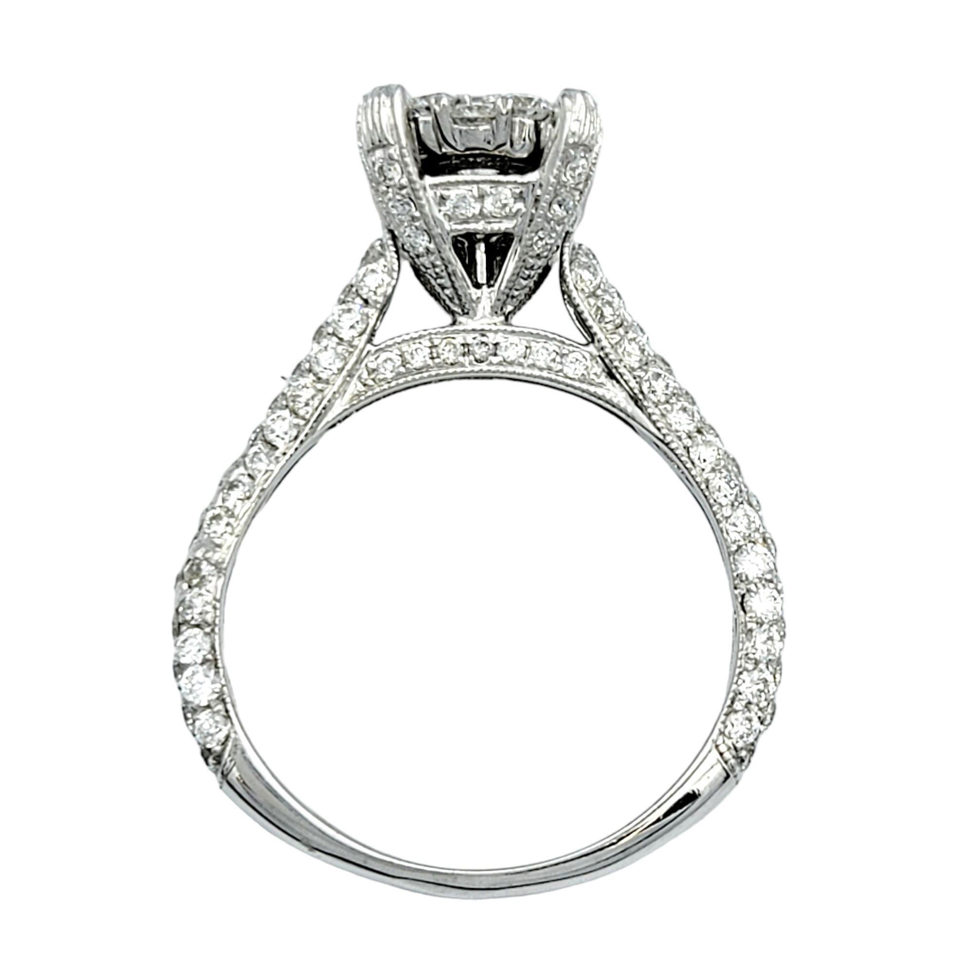 Women's 1.75 Carat Total Round Diamond Illusion Halo Engagement Ring 14 Karat White Gold For Sale