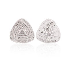 1.75 Carat Trillion Baguette & Round Diamond Stud Earrings 18 Karat White Gold