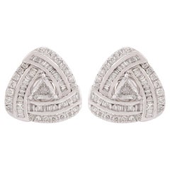 1.75 Carat Trillion Baguette & Round Diamond Stud Earrings 18 Karat White Gold