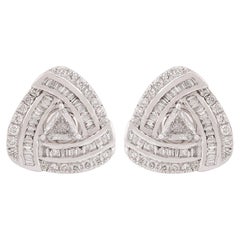 Pendientes de oro blanco de 18 quilates con diamantes redondos y baguette trillón de 1,75 quilates