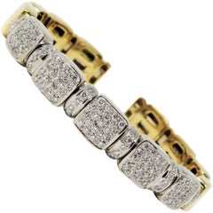 1.75 Carat Yellow and White Gold Pave Diamond Flexible Cuff Bracelet 18 Karat
