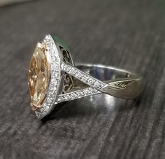 1.75 Carat Yellow Brown Treated Marquise Diamond in Split Shank Halo