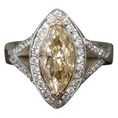 1.75 Carat Yellow Brown Treated Marquise Diamond in Split Shank Halo