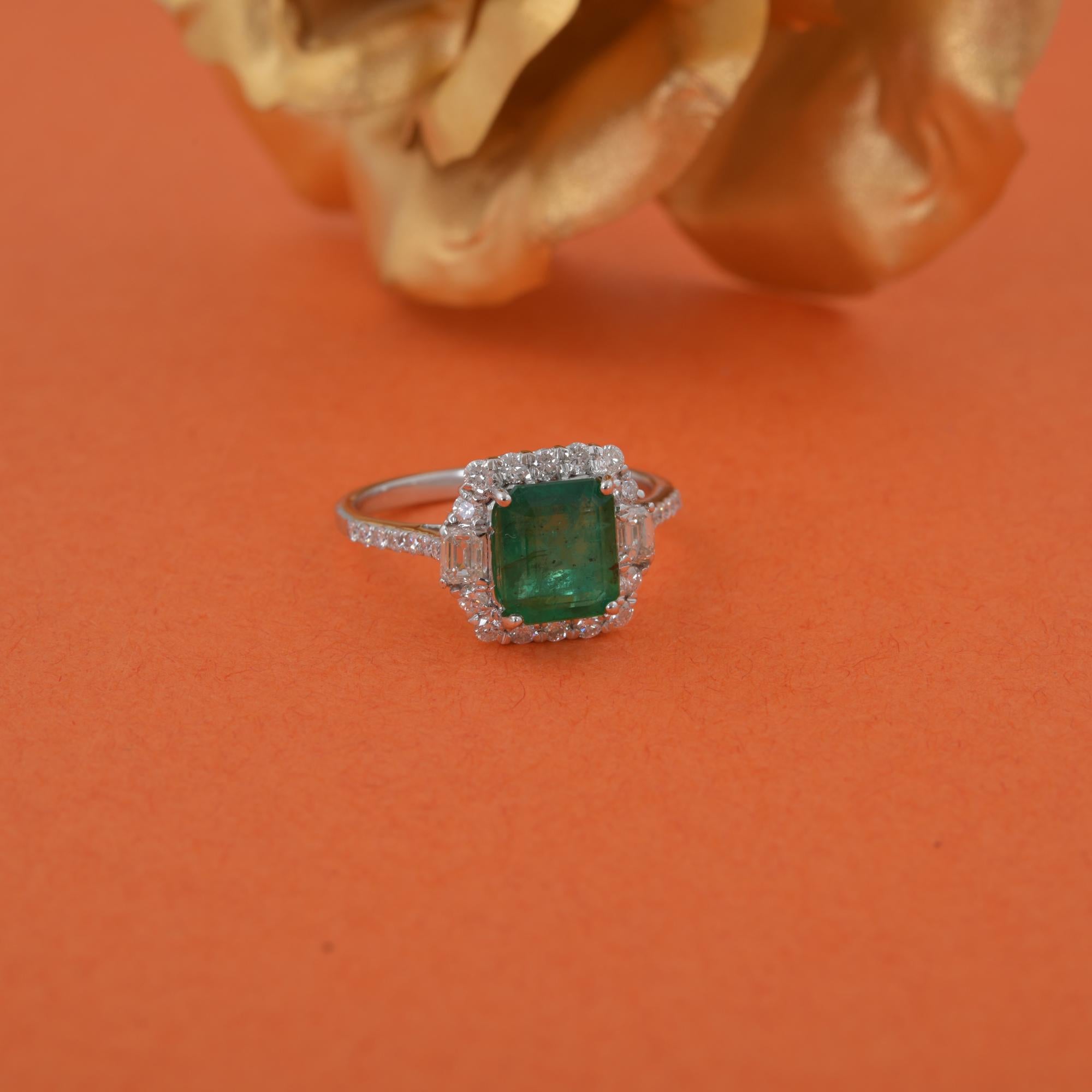Octagon Cut 1.75 Carat Zambian Emerald Ring 0.70 Carat Diamond 14 Karat White Gold Jewelry For Sale