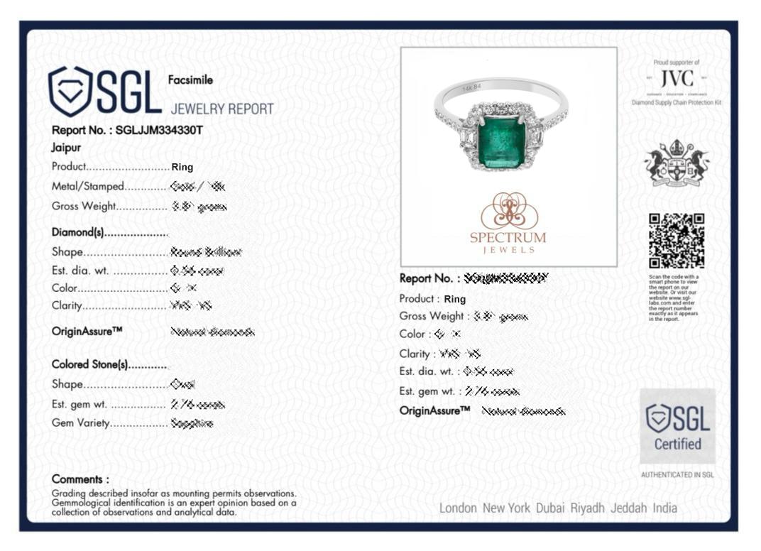 1.75 Carat Zambian Emerald Ring 0.70 Carat Diamond 14 Karat White Gold Jewelry For Sale 1