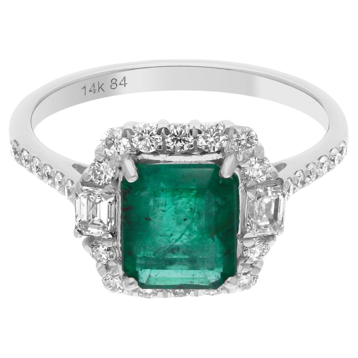 1.75 Carat Zambian Emerald Ring 0.70 Carat Diamond 14 Karat White Gold Jewelry For Sale
