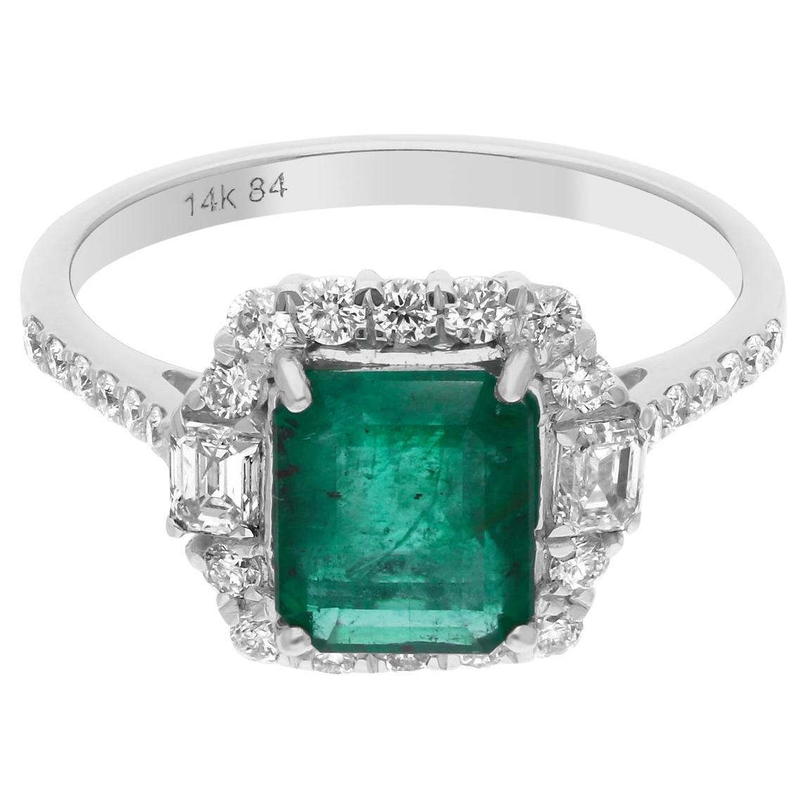 1.75 Carat Zambian Emerald Ring 0.70 Carat Diamond 14 Karat White Gold Jewelry