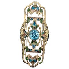 Magnifique bague Art Nouveau en or ancien de 1,75 carat avec zircon piqué et émail de jour